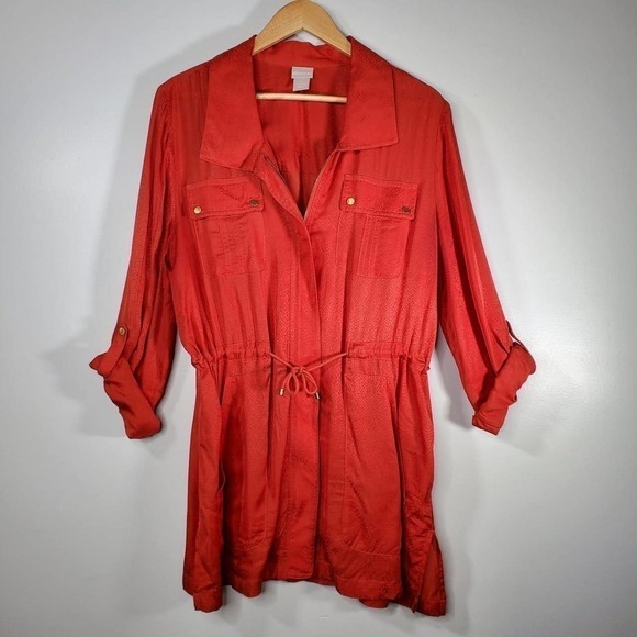 Chico's Snakeskin Print Tie Waist Tunic Red Orange Size 1 / Medium - Picture 11 of 12